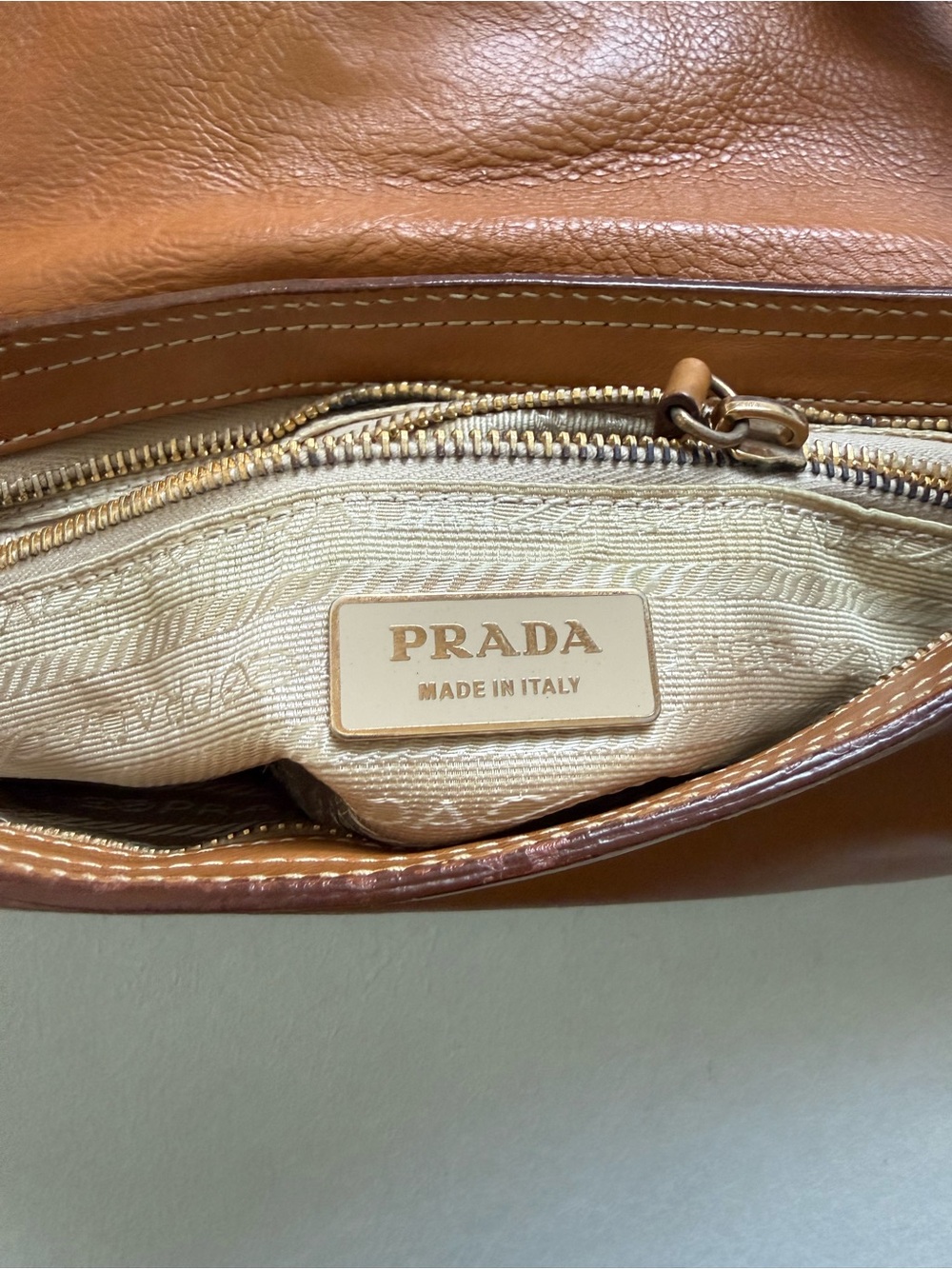PRADA Vintage Tan Leather Shoulder Bag with Tag - Picture 12 of 13